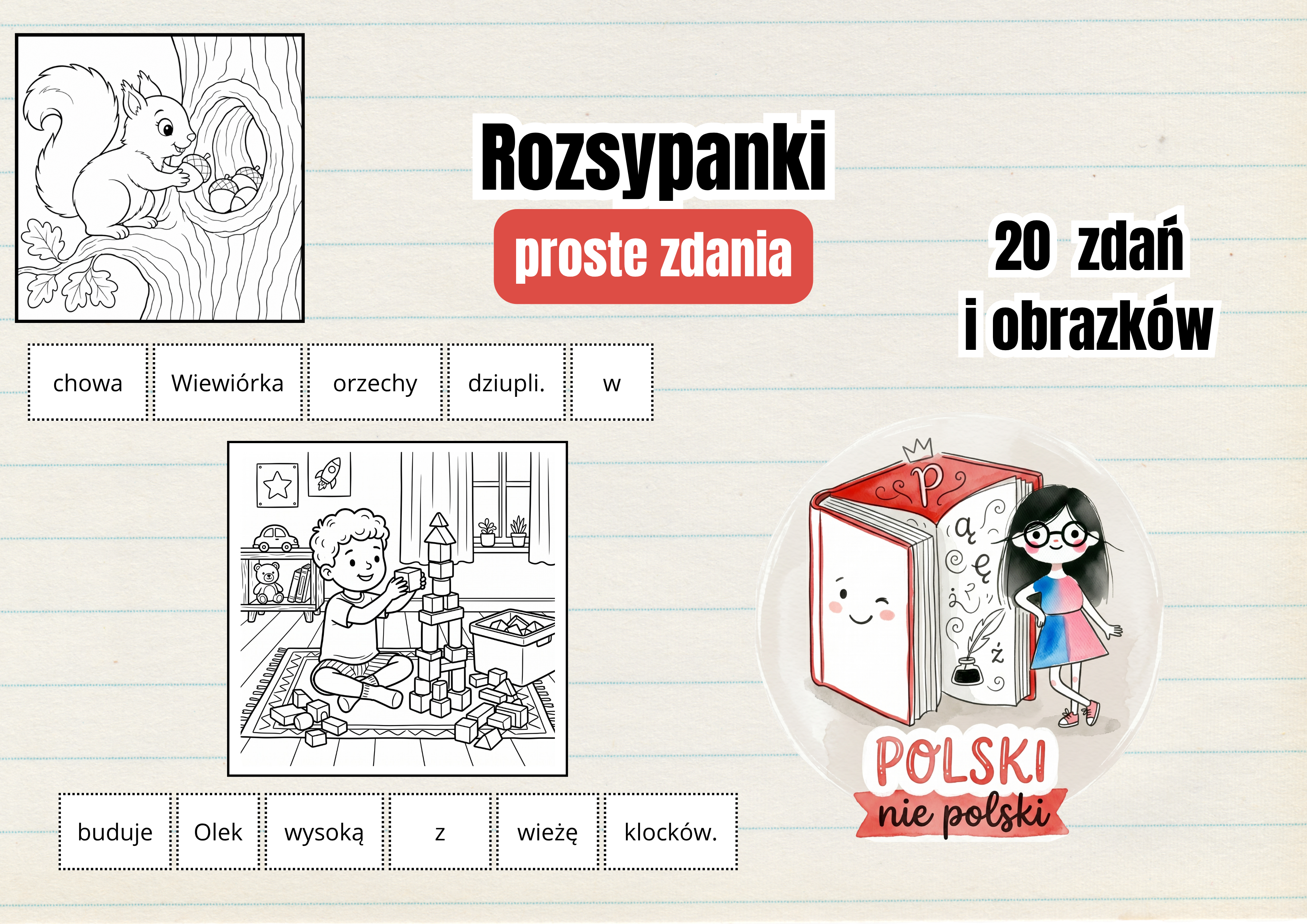 Rozsypanki wyrazowe – 20 zdań do druku za darmo [PDF]